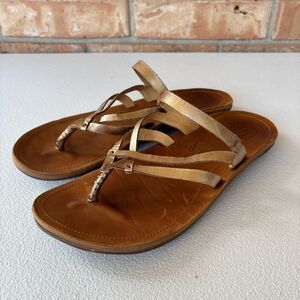 Olukai U’i Ko’o Gold Leather Sandals Women’s Sz 9